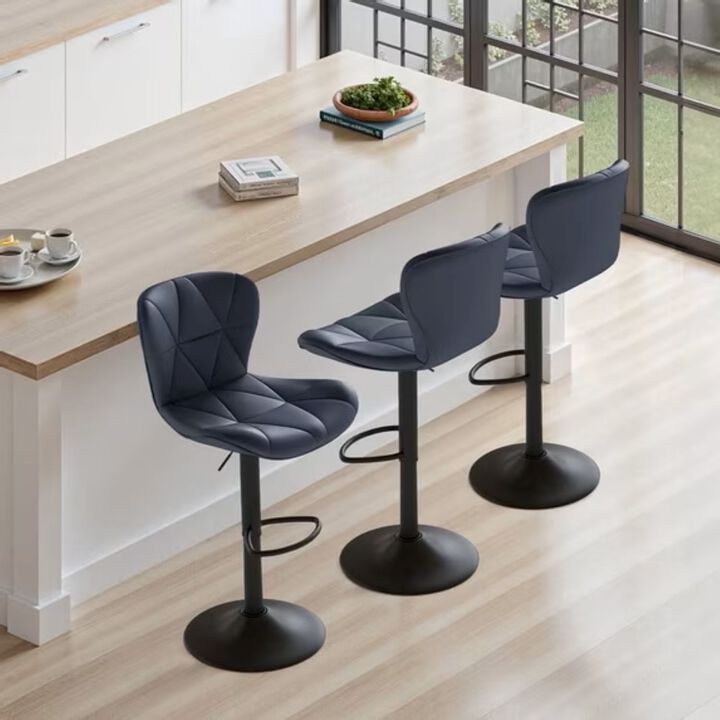 Faux Leather Swivel Bar Stools Set of 2, Adjustable Counter Height Kitchen Chairs, Iron Frame High Backrest 360&deg; Barstools for Kitchen Counter, Outdoor