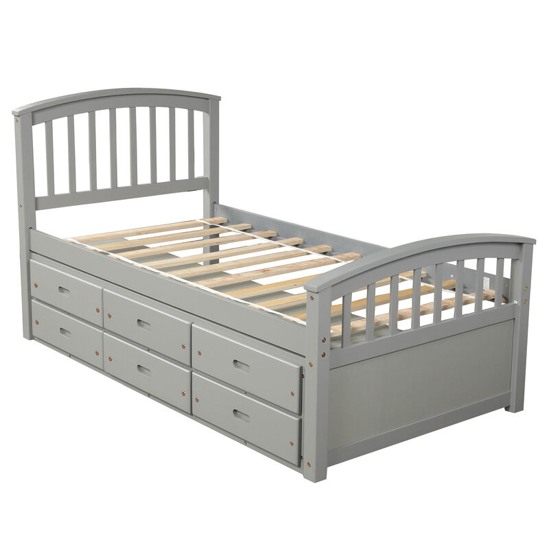 Merax Solid Wood Platform Storage Bed with 6 Drawers