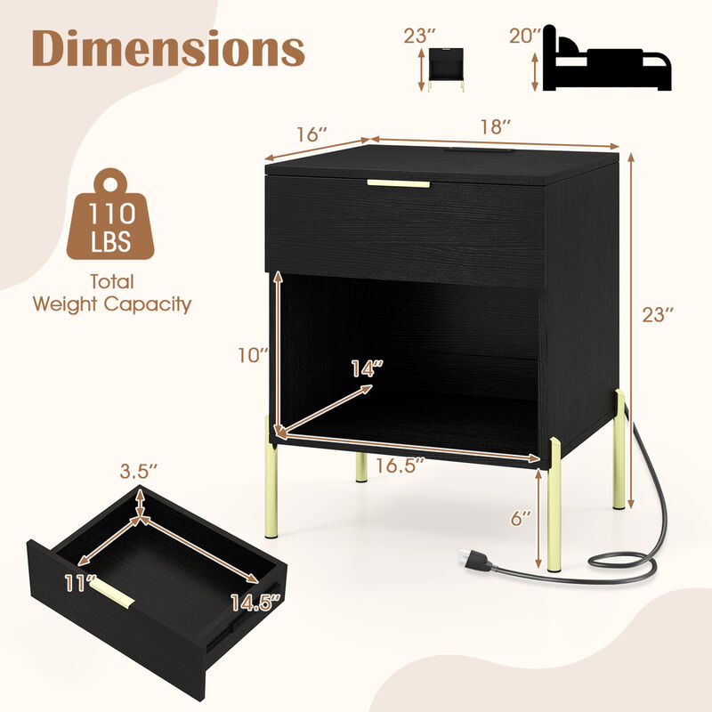 Modern Bedside Table with Built-In Charging Station and Storage image number 2
