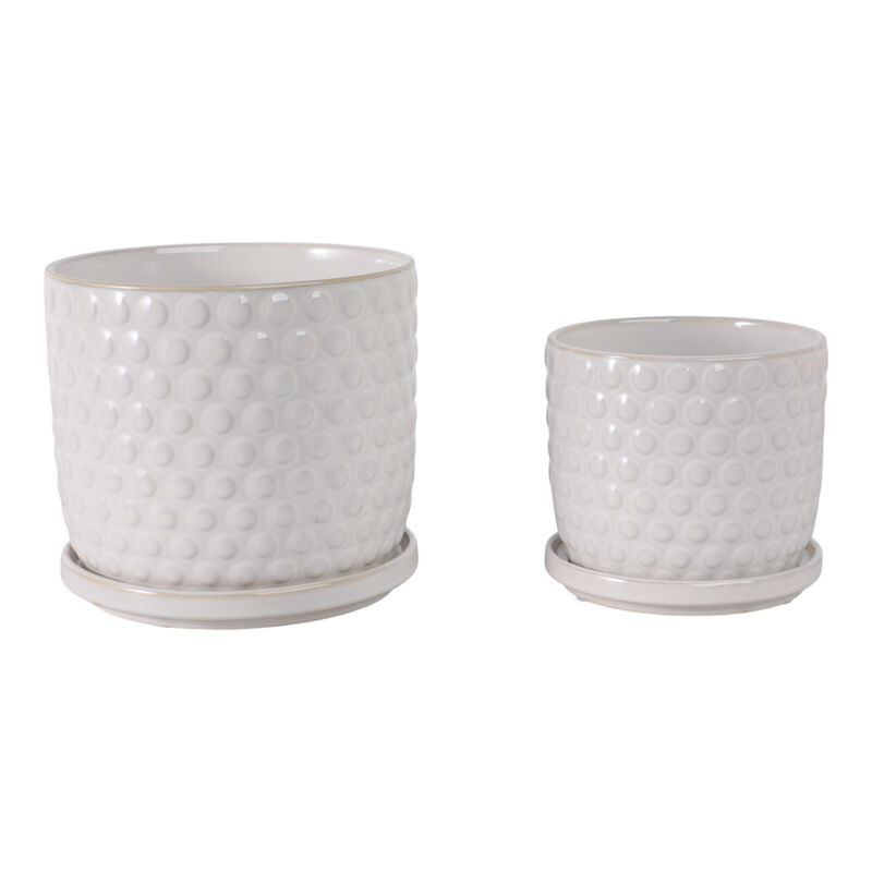 S/2 6/8" Bubble Planter W/ Saucer, White image number 2