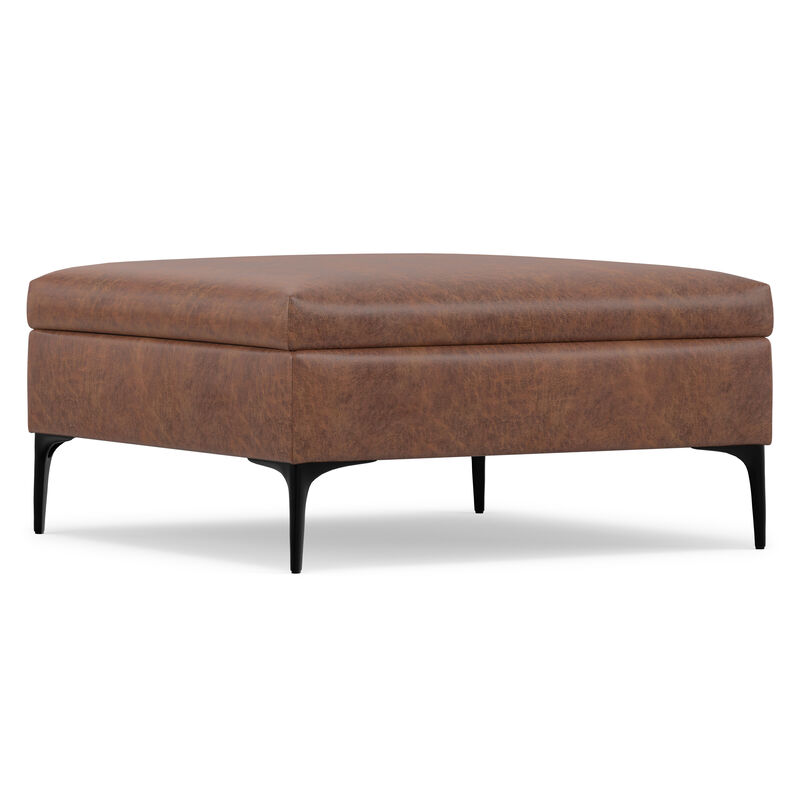 Rebecca 36 inch Wide Contemporary Square Mid&nbsp;Century Coffee Table&nbsp;Storage Ottoman with Lift Up Lid in Distressed Saddle Brown Vegan Faux Leather, Assembled image number 6