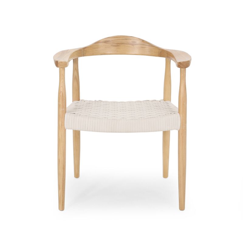 Accent Armchair, White Rope Woven Style Seat, Natural Brown Ash Wood