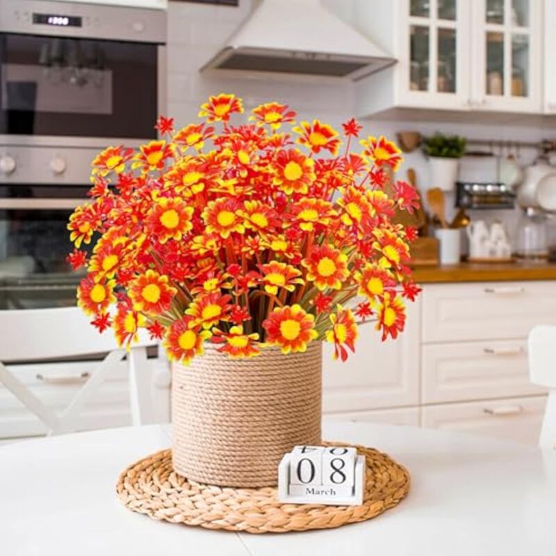 8 Bundle Orange Artificial Greenery Plants UV Resistant Outdoor Garden Porch image number 3