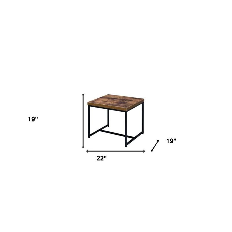 Homezia 19" Black And Brown Oak Manufactured Wood And Metal End Table