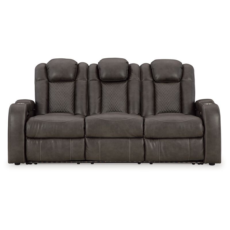 Fynne LED Power Reclining Sofa, USB Charger, Gray Faux Leather 85 Inch image number 2