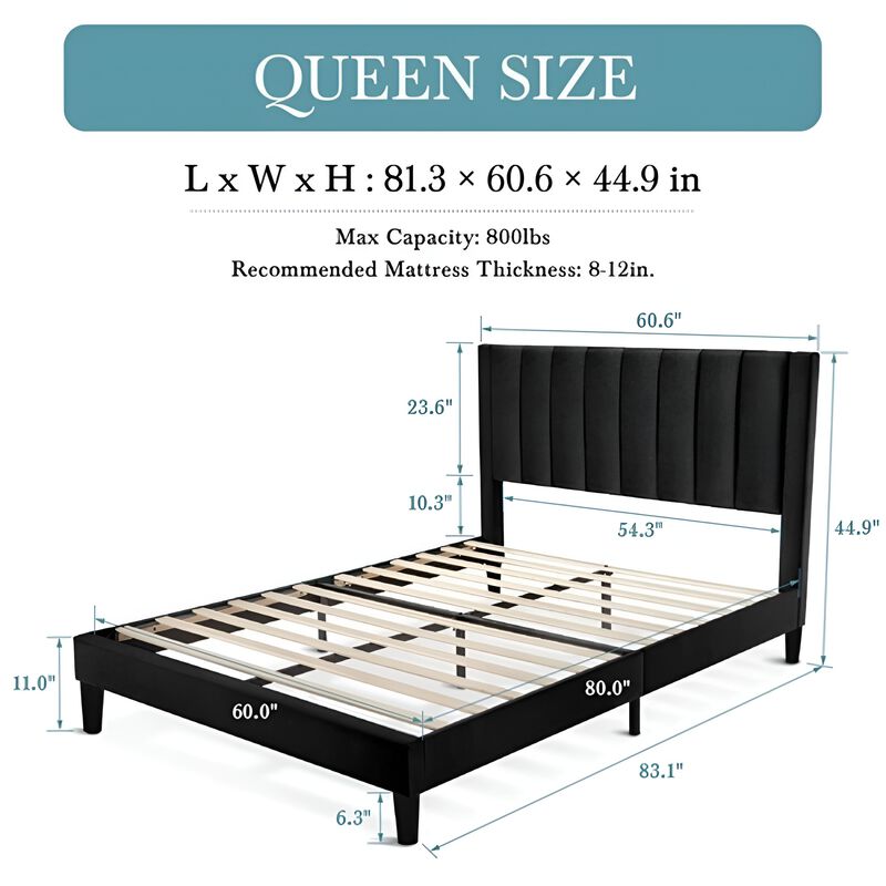 Velvet Upholstered Platform Bed with Headboard &ndash; Elegant Modern Bedroom Solution
