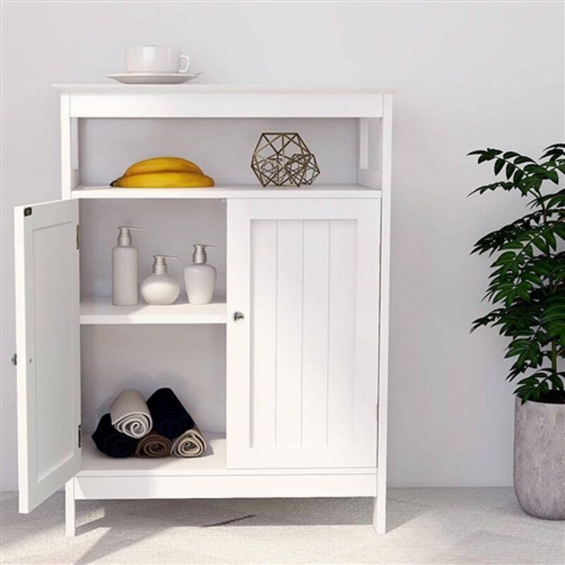 Modern 2-Door Bathroom Linen Storage Cabinet in Wood Finish