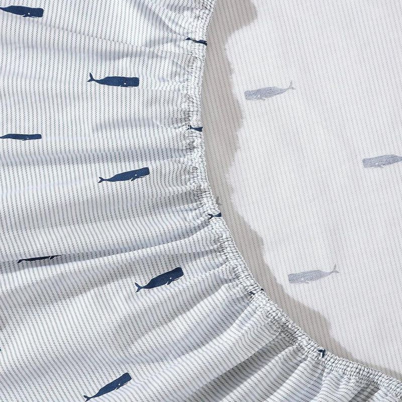 Hivvago Twin size Coastal Beach 100-Percent Cotton Navy Blue White Stripe Sheet Set