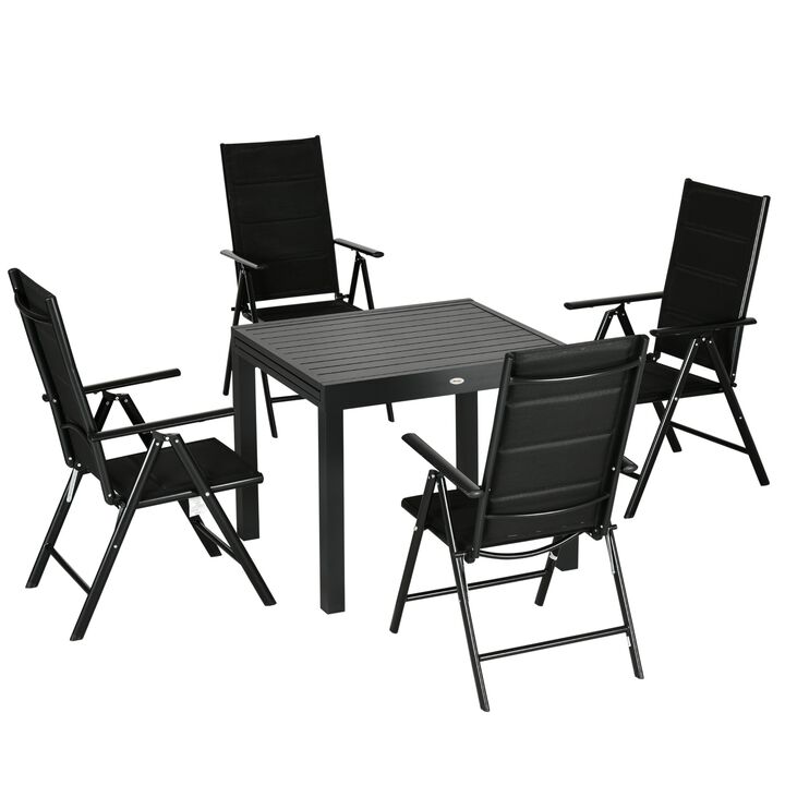 Expandable Patio Dining Set 7 Piece for 6 Outdoor Table Folding Reclining Chairs Aluminum Frames Mesh Fabric Seats