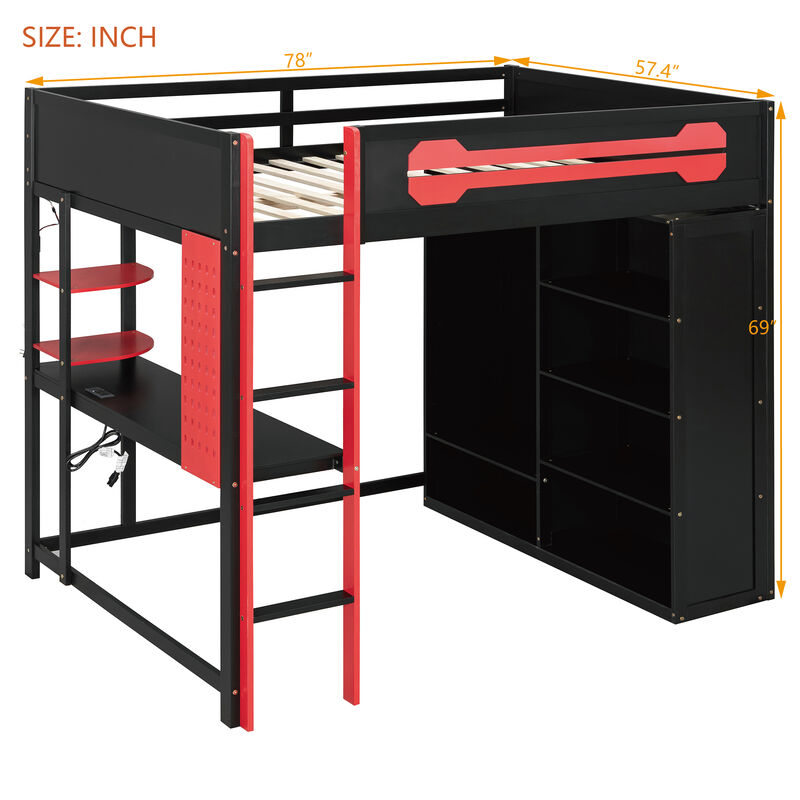 Merax Full Size Gaming Loft Bed with Desk, Wardrobe & RGB Lights image number 4