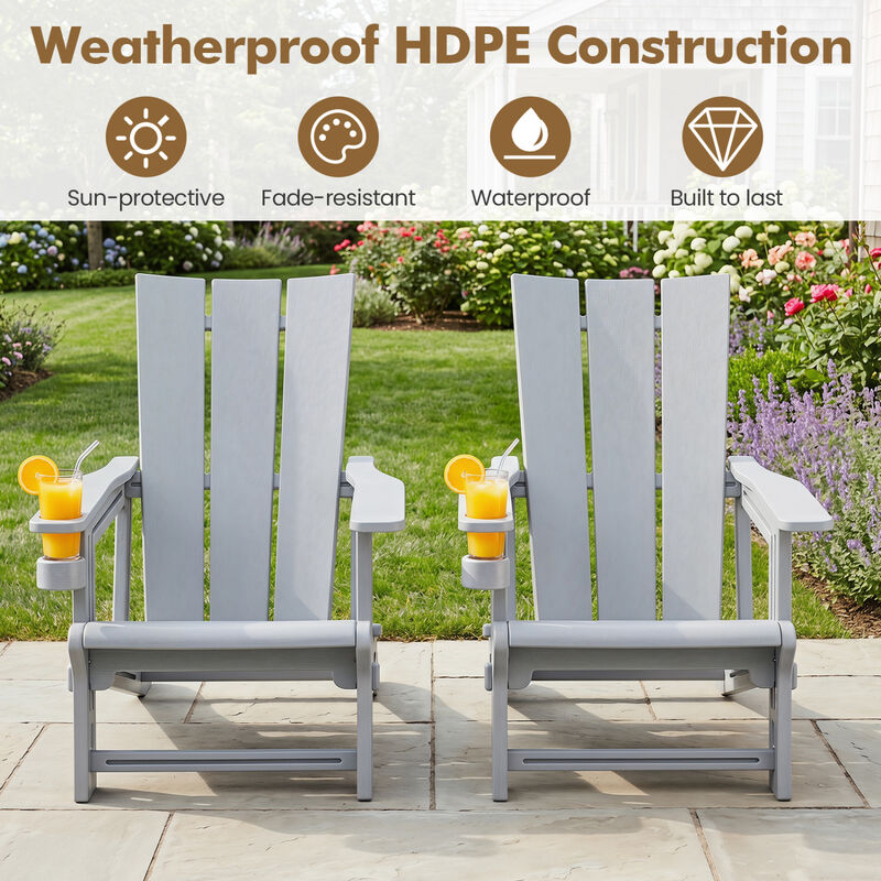 Outdoor Adirondack Chair Set of 2 with Built-In Cup Holder for Deck and Patio image number 5