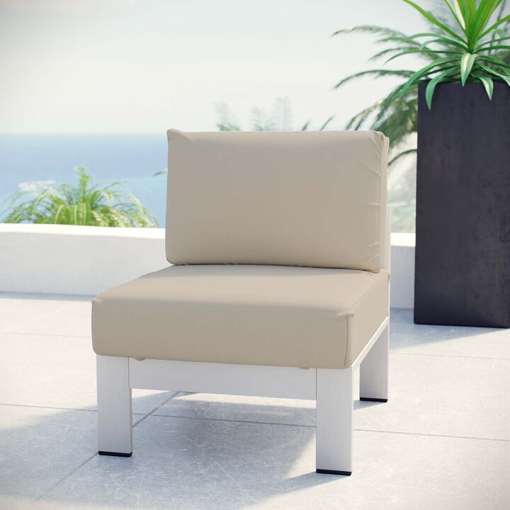 Modway Shore Aluminum Outdoor Patio Armless Chair in Silver Beige