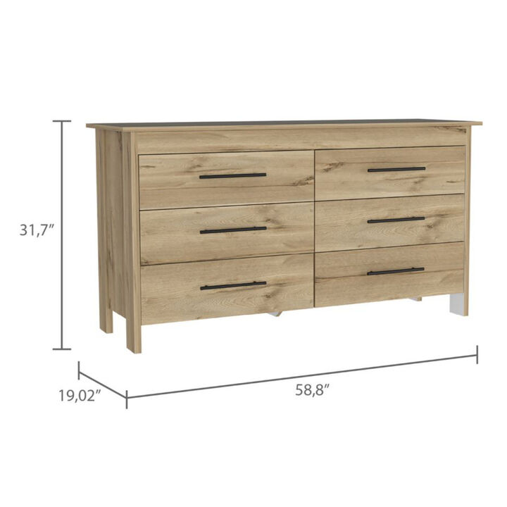 Southington 6-Drawer Rectangle Dresser Light Oak and White