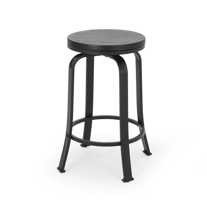 Streamdale Modern Industrial Swivel Counter Stool with Faux Wood Seat