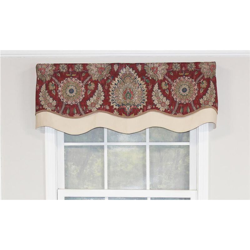 RLF Home Wakeshire Glory Valance Garnet. 3" Rod Pocket, Layered, Trimmed. 50"W X 16"L