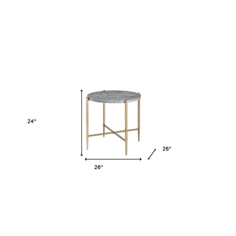 Homezia 24" Champagne And Light Gray Manufactured Wood And Metal Round End Table