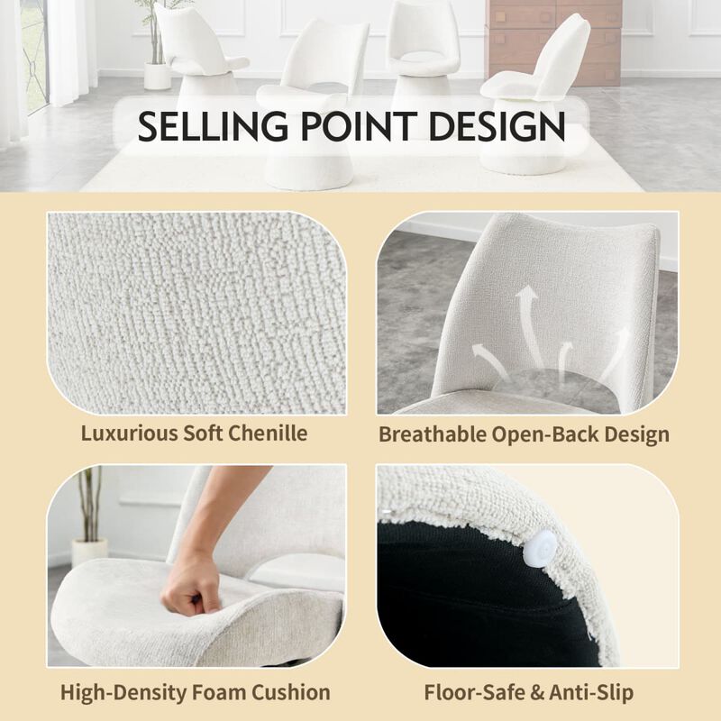 Set of 1 Swivel Dining Chair Velvet Upholstered Dining Chair with Hollow Open Back Modern Dining Chair with Metal Base and Memory Foam image number 6