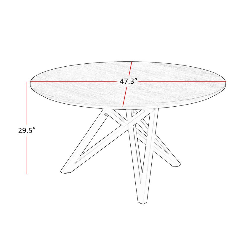 Kimya 47 Inch Dining Table, Round Wood Top, Angled Steel Legs, Brown, Black - Benzara