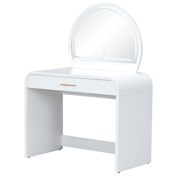 Whisen 39" Bedroom Vanity with Mirror Touch Screen Lighted Mirror, Dressing Table with Drawer