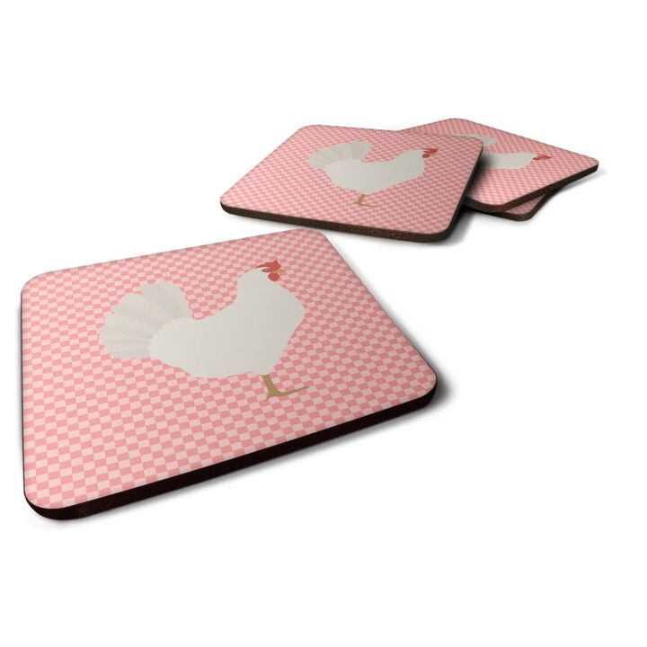 Caroline's Treasures Leghorn Chicken Pink Check Decorative coasters, 3.5, Multicolor
