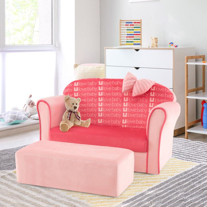 Hivvago Ultra Soft Velvet Kids Sofa Chair Toddler Couch with Ottoman-Pink