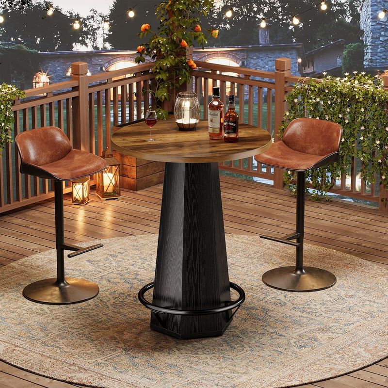 Round Counter Height Bar Table with Metal Footrest for Dining Room image number 4