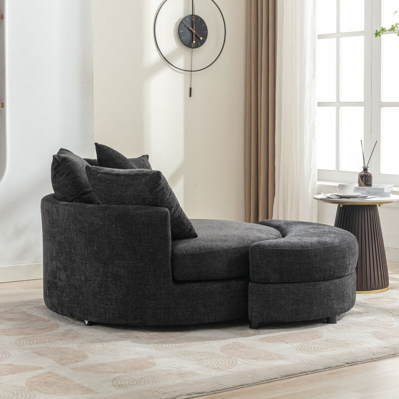 Merax 360&deg; Swivel Accent Barrel Chair with Storage Ottoman