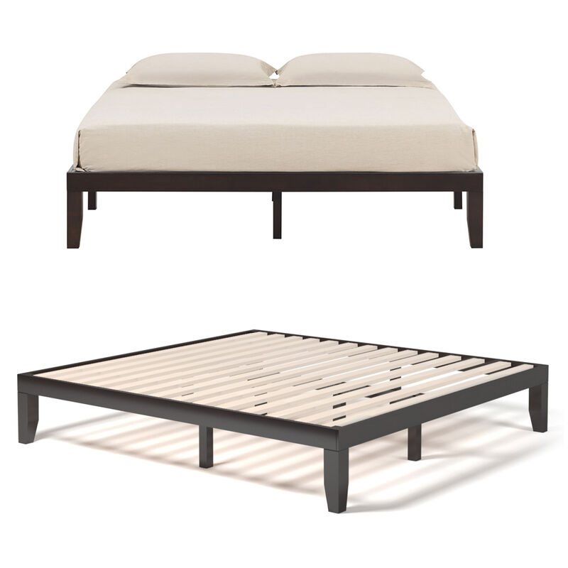 Rubber Wood Slatted Platform Bed Frame &ndash; Durable Bed Base with Wood Slat Support