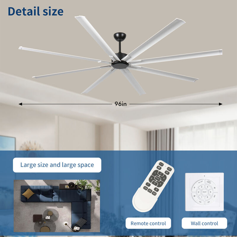 ELEMENT ACE 96 Inch Large Ceiling Fan with Light and Remote Control, 6-Speed Noiseless Reversible DC Motor, 8 Durable Double-Layer Blades for Home and Commercial Spaces image number 5