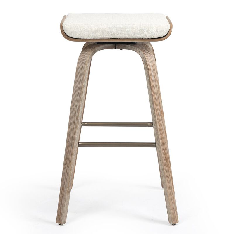 Glamour Home Set of 2 Beatrix Beige Woven Fabric Bar Stool with Natural Wood Legs