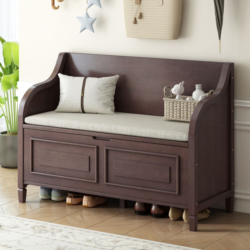 Whisen Rustic Style Entryway Multifunctional Storage Bench with Hidden Storage Space and Safety Hinge - Brown/Beige