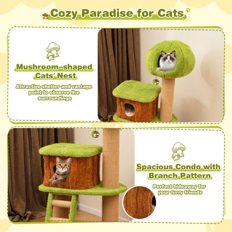 Hivvago Cute Cat Tree for Indoor Cats with Mushroom-shaped Nest Condo and Climbing Ladder