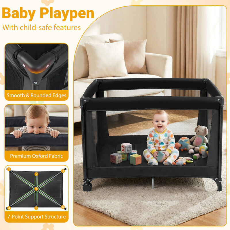 Folding Baby Playard with Soft Mattress and Portable Travel Crib for Infants image number 5