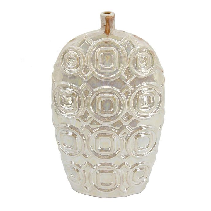 HomeRoots 16" Cream Geometric Ceramic Bud Table Vase