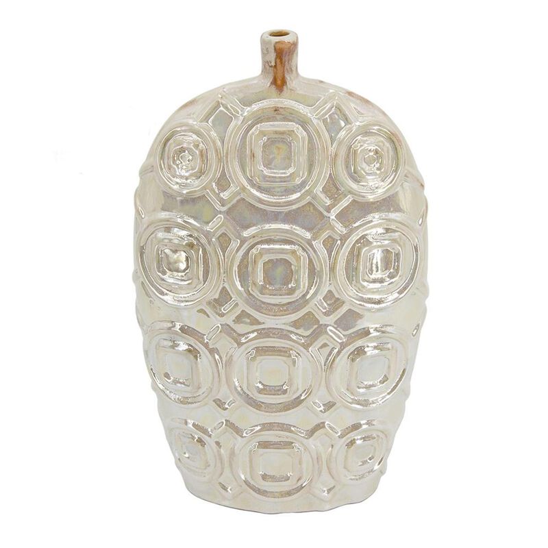 HomeRoots 16" Cream Geometric Ceramic Bud Table Vase image number 0