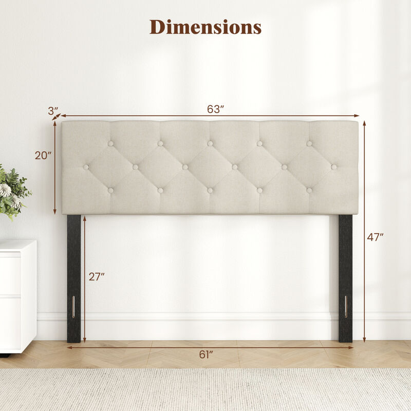 Upholstered Bed Headboard Panel for Queen and Full Beds with Tufted Design image number 3