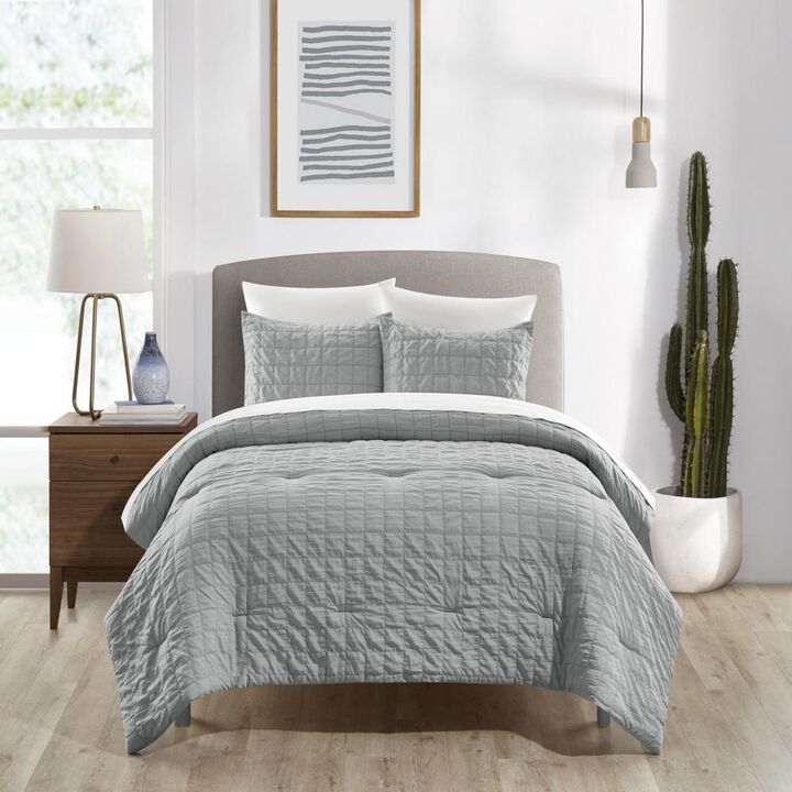 Chic Home Jessa Comforter Set Washed Garment Technique Geometric Square Tile Pattern Bed In A Bag Bedding - Sheets Pillowcases Pillow Shams Included - 7 Piece - King 104x92", Grey