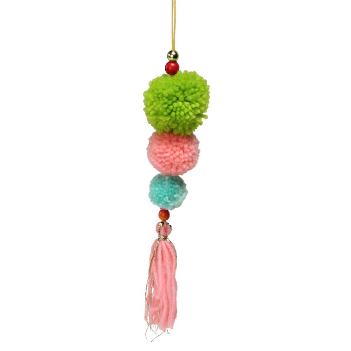 10.25" Green and Pink Pom Pom Christmas Ornament