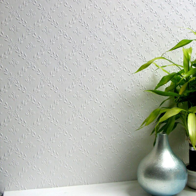 Hamnett White Paintable Anaglypta Original Wallpaper image number 0