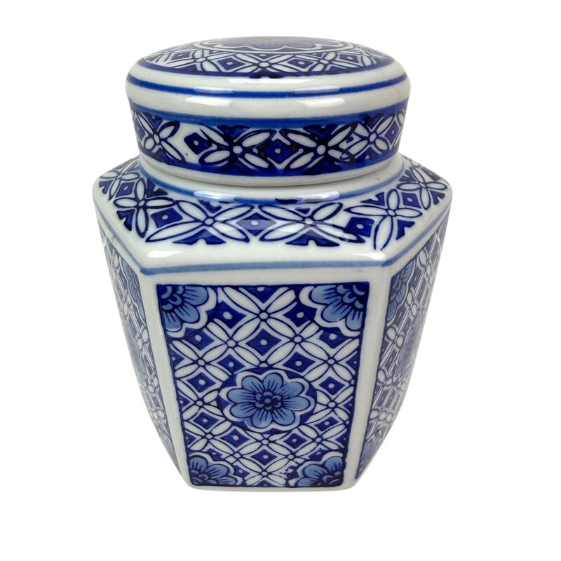 Decorative Jars Set Of 3 Blue White Chinoiserie Porcelain Lidded 675 In image number 4
