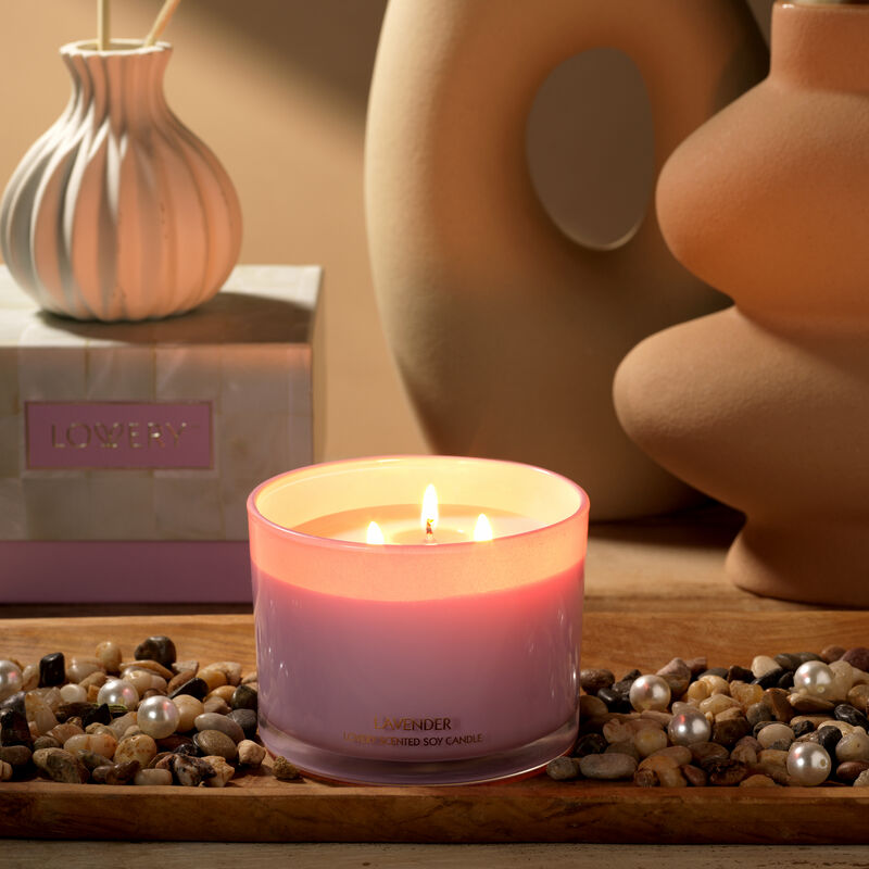 Lavender Candle Gift Set, 3 Wick Aromatherapy Soy Candles, 13oz image number 2