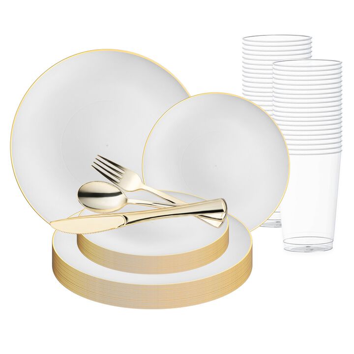 Gold Rim Organic Round Plastic Wedding Value Set