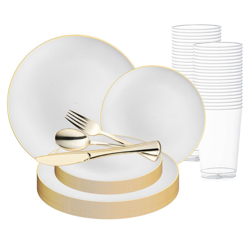 Gold Rim Organic Round Plastic Wedding Value Set image number 0