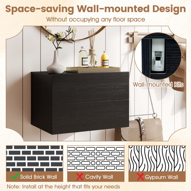 2 Packs Storage Drawers Wall Mounted Floating Nightstand for Bedroom image number 5