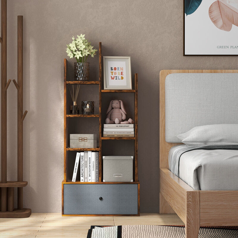 7-Tier Open-Back Bookshelf with Drawer-Rustic Brown image number 3
