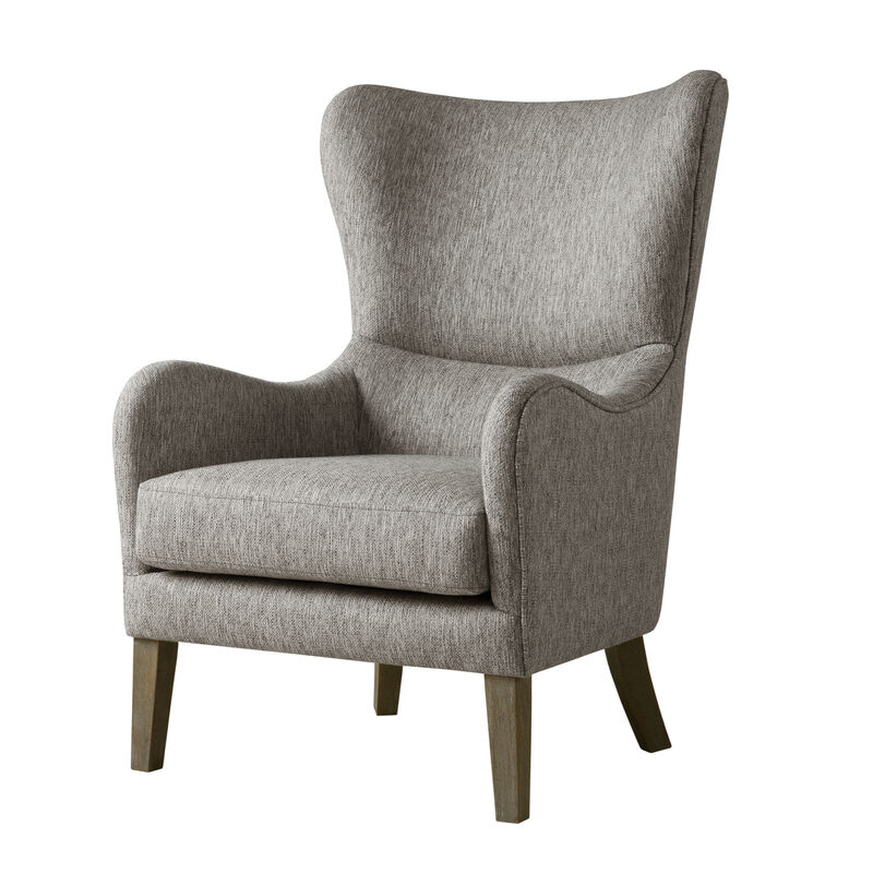 Gracie Mills Zachery Transitional Swoop Wing Chair with Round Arm and Piped Edges