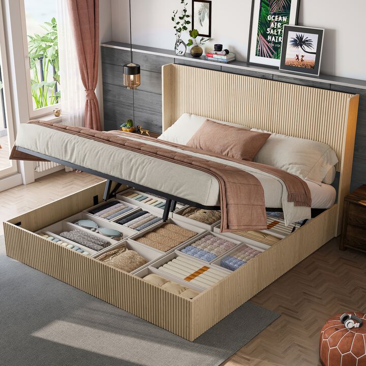 Cixt Fluted Lift Up Storage Bed Frame