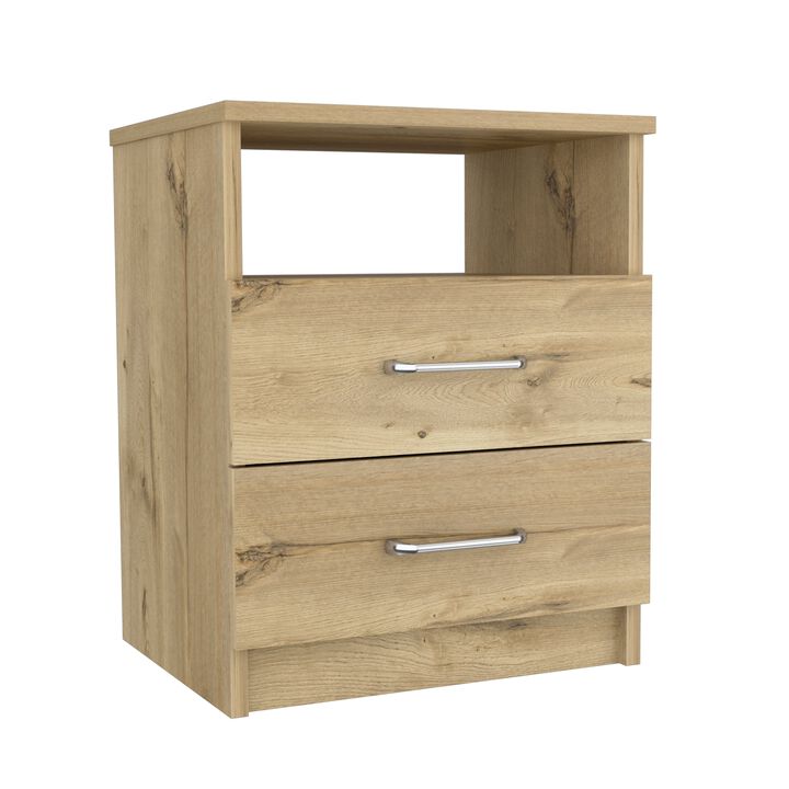 Napoles Nightstand, Superior Top, Two Drawers, One Shelf -Light Oak