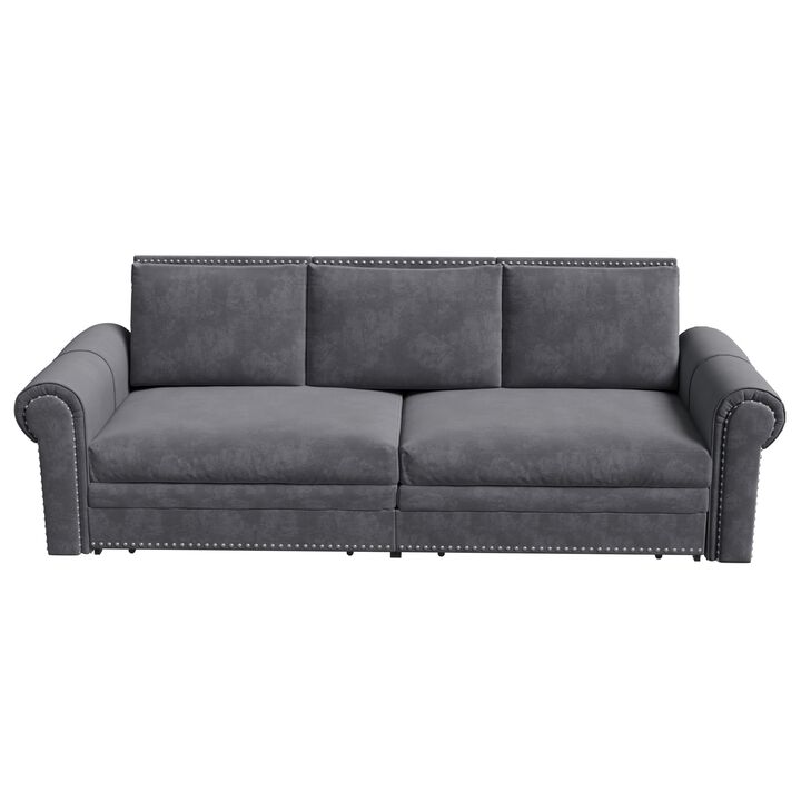 Whisen 93.7" King Pull Out Sleeper Sofa, 3-in-1 Convertible Sleeper with Nailhead Trim, Velvet for Living Room
