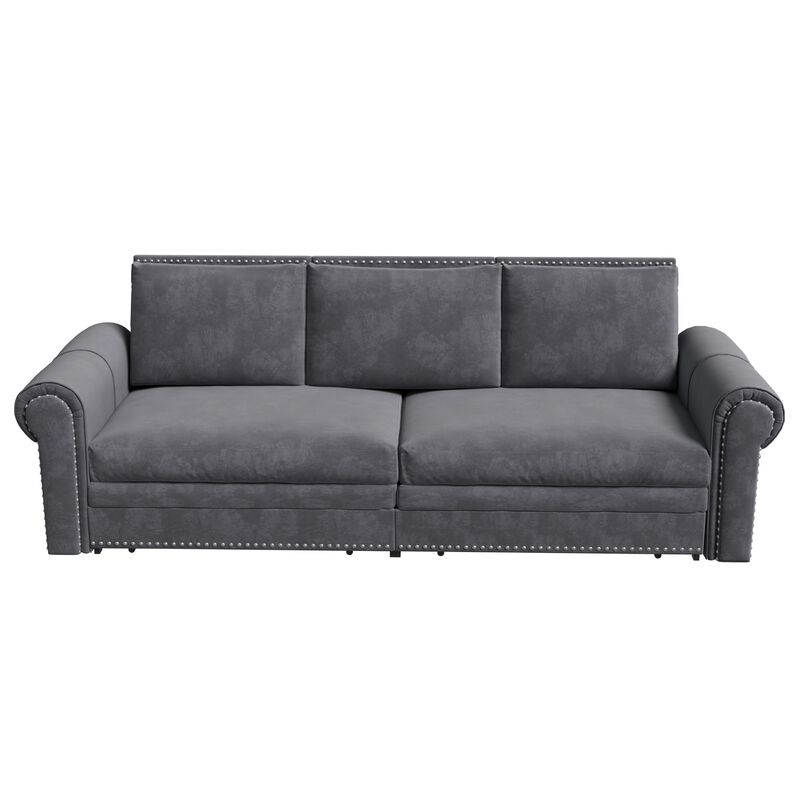 Whisen 93.7" King Pull Out Sleeper Sofa, 3-in-1 Convertible Sleeper with Nailhead Trim, Velvet for Living Room image number 0